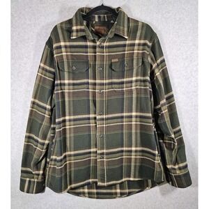 Orvis Big Bear Flannel Shirt Mens M Gree Tan Check Heavyweight Button-Up Shacket